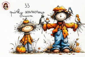 Quirky Scarecrow PNG Clipart, a Seasonal Illustration by Nicolle's Colorful Art