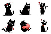 Whimsical Valentine Black Cat Clipar, an Illustration by CreationArt (Thumbnail 6 of 6)