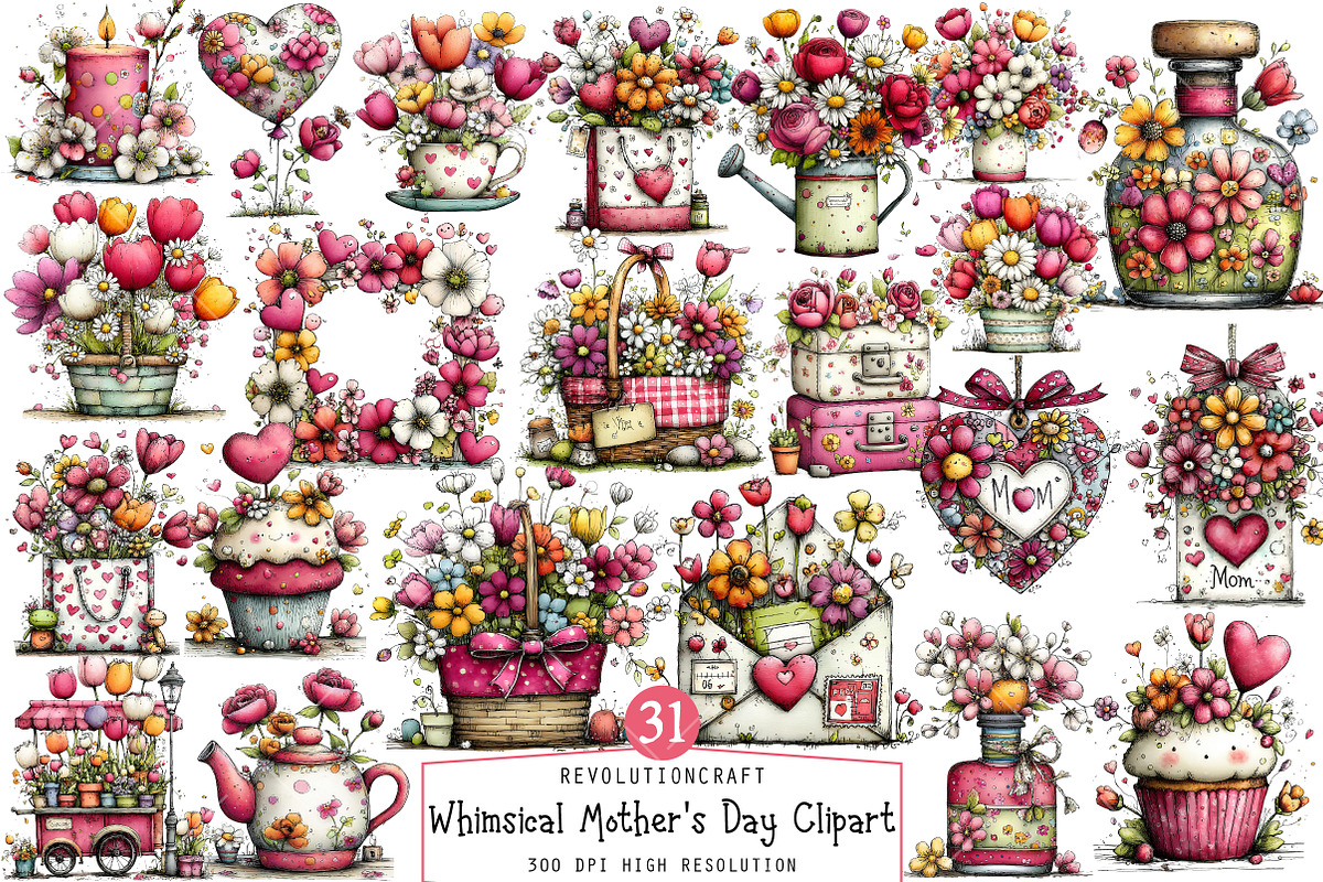 Whimsical Mother's Day Clipart, an Illustration by OK Design (Photo 1 of 6)