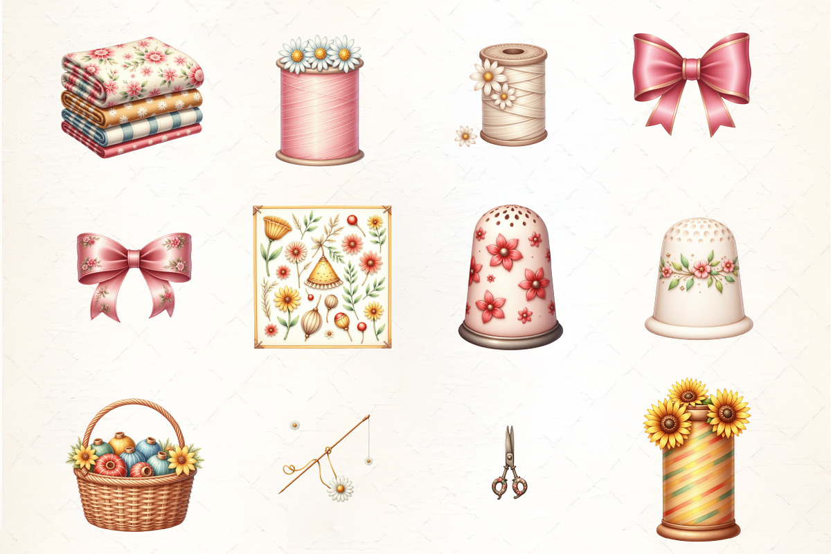Watercolor Summer Sewing Clipart, an Illustration by CrexoraLab (Photo 3 of 5)