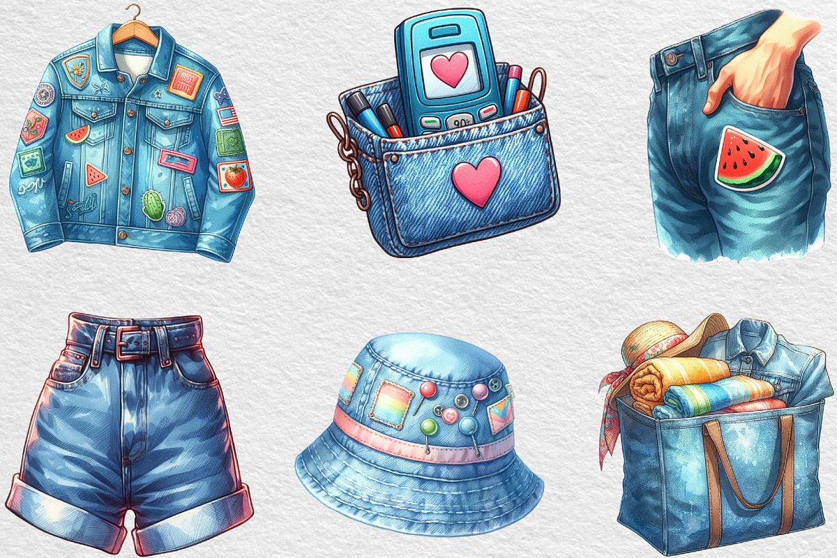 1990 Denim Summer Clipart, an Illustration by Black Bird Studio (Photo 2 of 6)