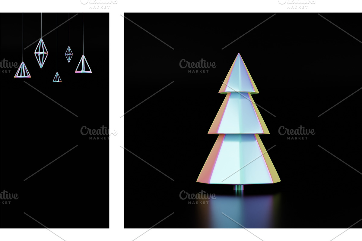 Holographic Christmas 3D Set, a Decorative Illustration by Lunarts Studio (Photo 4 of 8)