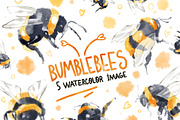 Watercolor Bumble bee clipart., an Illustration by NKTKNS (Thumbnail 1 of 5)