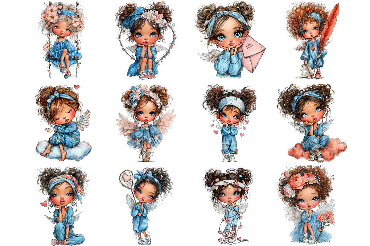 Whimsical Valentine Angel Clipart, an Illustration by DreamArtGraphic (Photo 4 of 4)