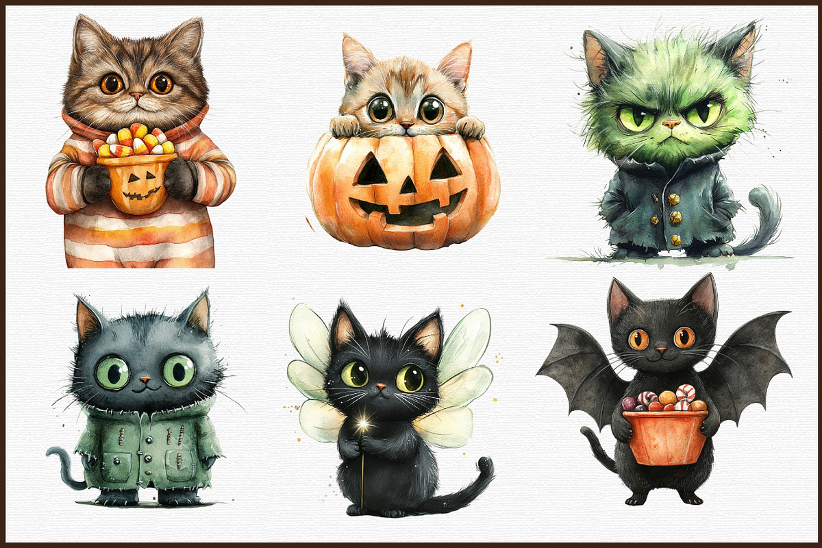 Quirky Halloween Cat Clipart, an Illustration by Sublimation Artist (Photo 3 of 6)