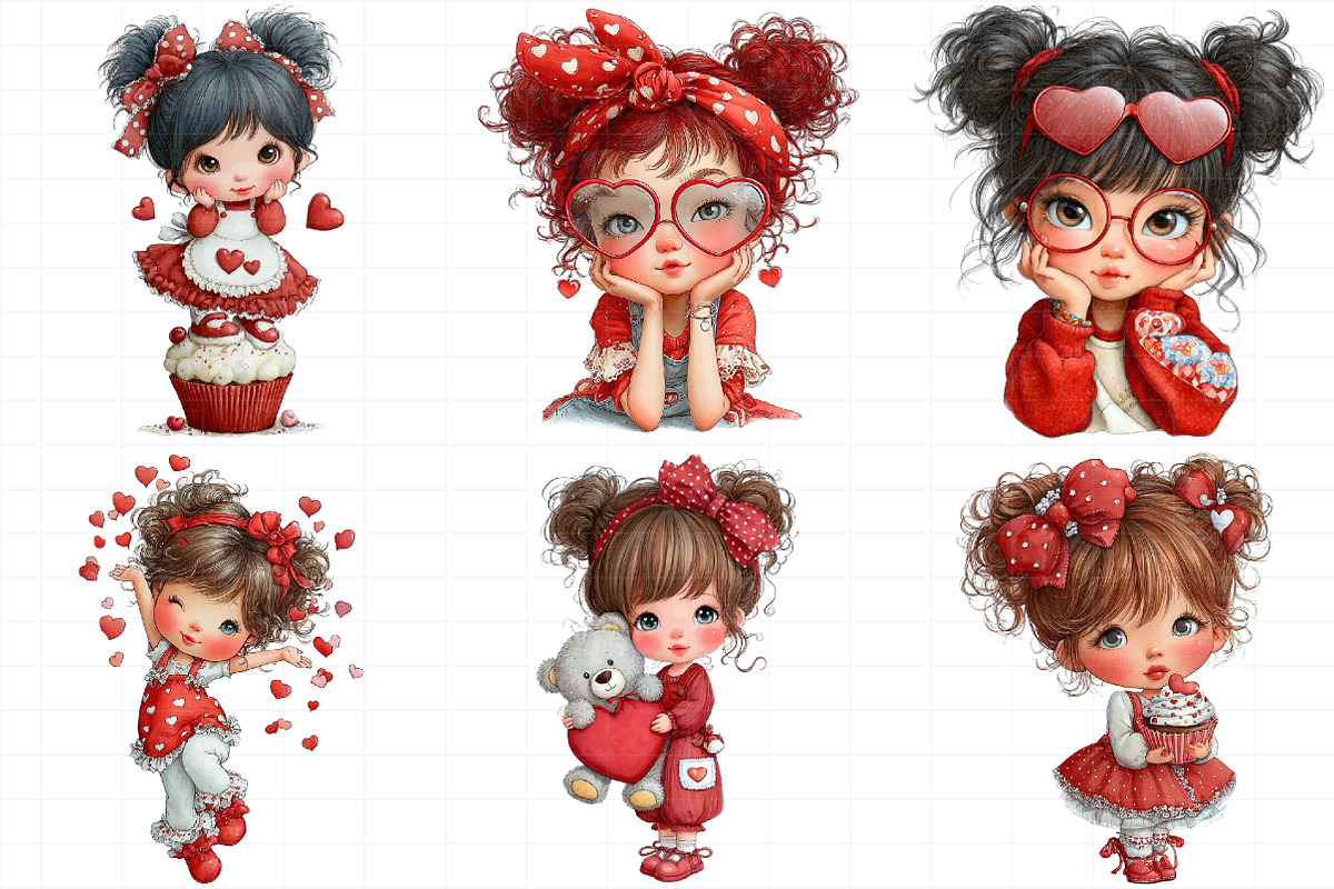Cute Little Valentine Girls Clipart, an Illustration by Daily.Designs (Photo 3 of 5)