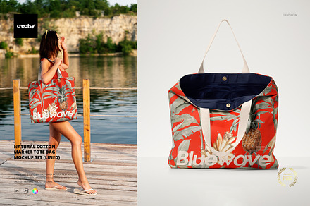 Natural Cotton Tote Bag Mockup Set, a Merchandise Mockup by creatsy5