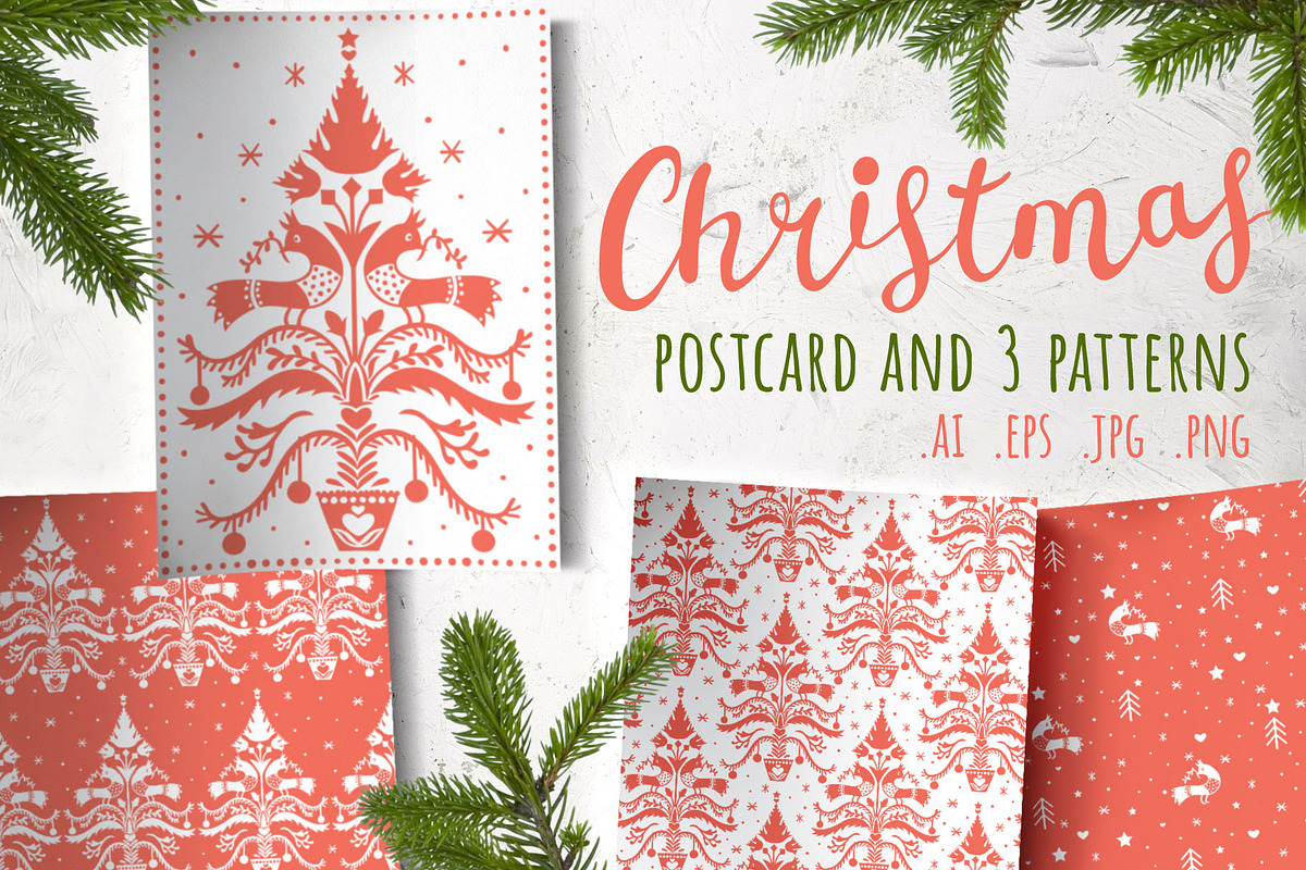 Christmas postcard and patterns, a Decorative Illustration by pineart (Photo 1 of 3)
