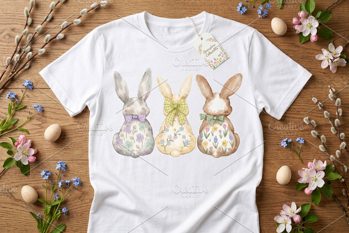 Watercolor Happy Easter Bunnies PNG, an Illustration by VetalStock (Photo 2 of 3)