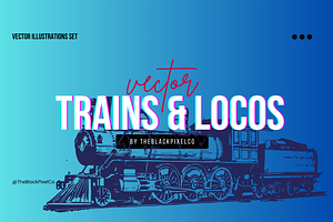 Railroad, Train, Locos Vector Art, a Decorative Illustration by TheBlackPixelCo