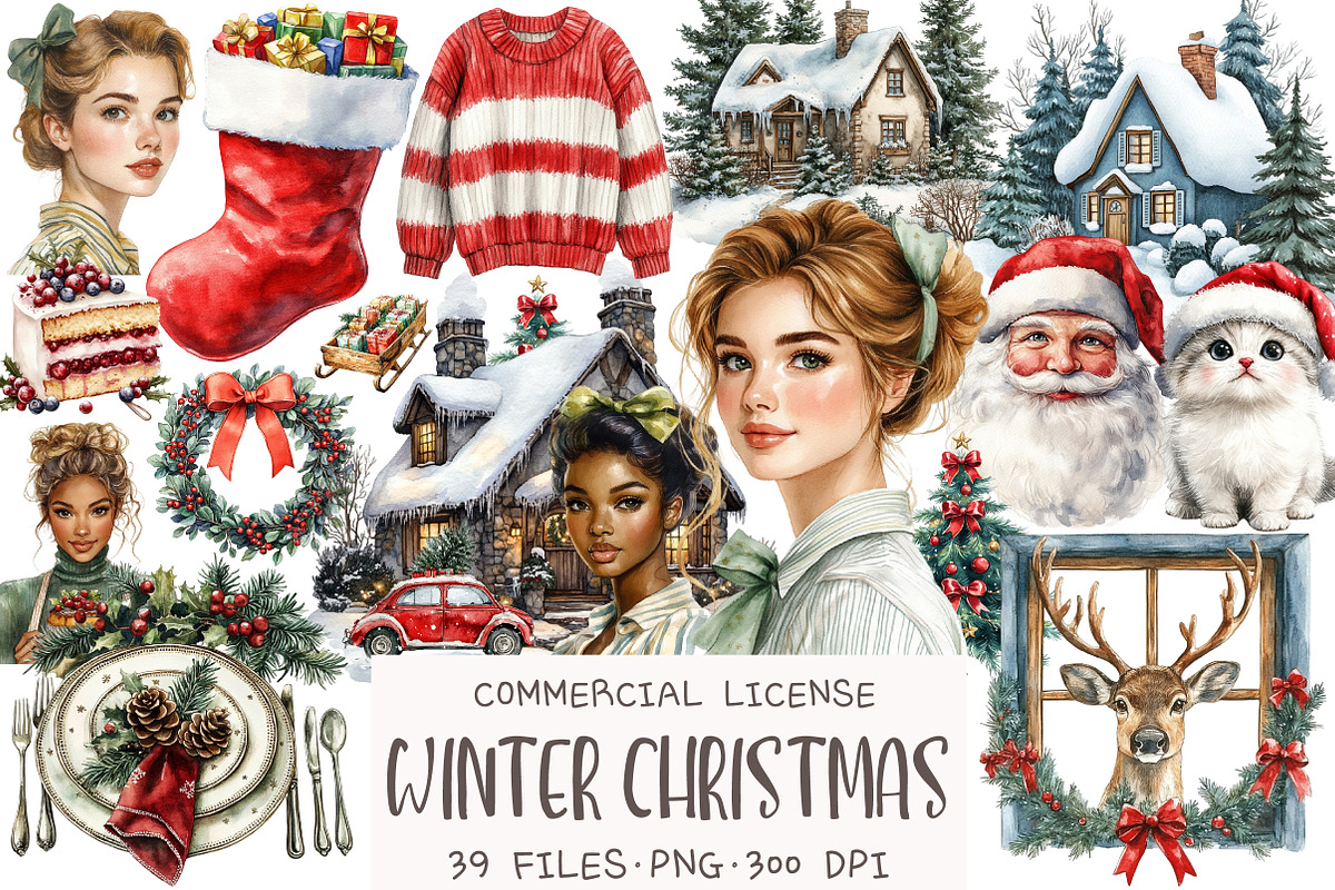 Cozy Winter Christmas Clipart, an Illustration by OK Design (Photo 1 of 5)