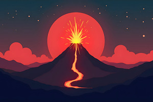 Volcano Landscape Flat Papercut Lava, a Photo by LOGOCREATIVE