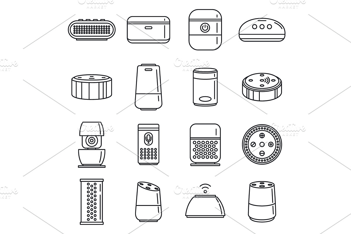 Home smart speaker icons set, an Object Illustration by Ylivdesign