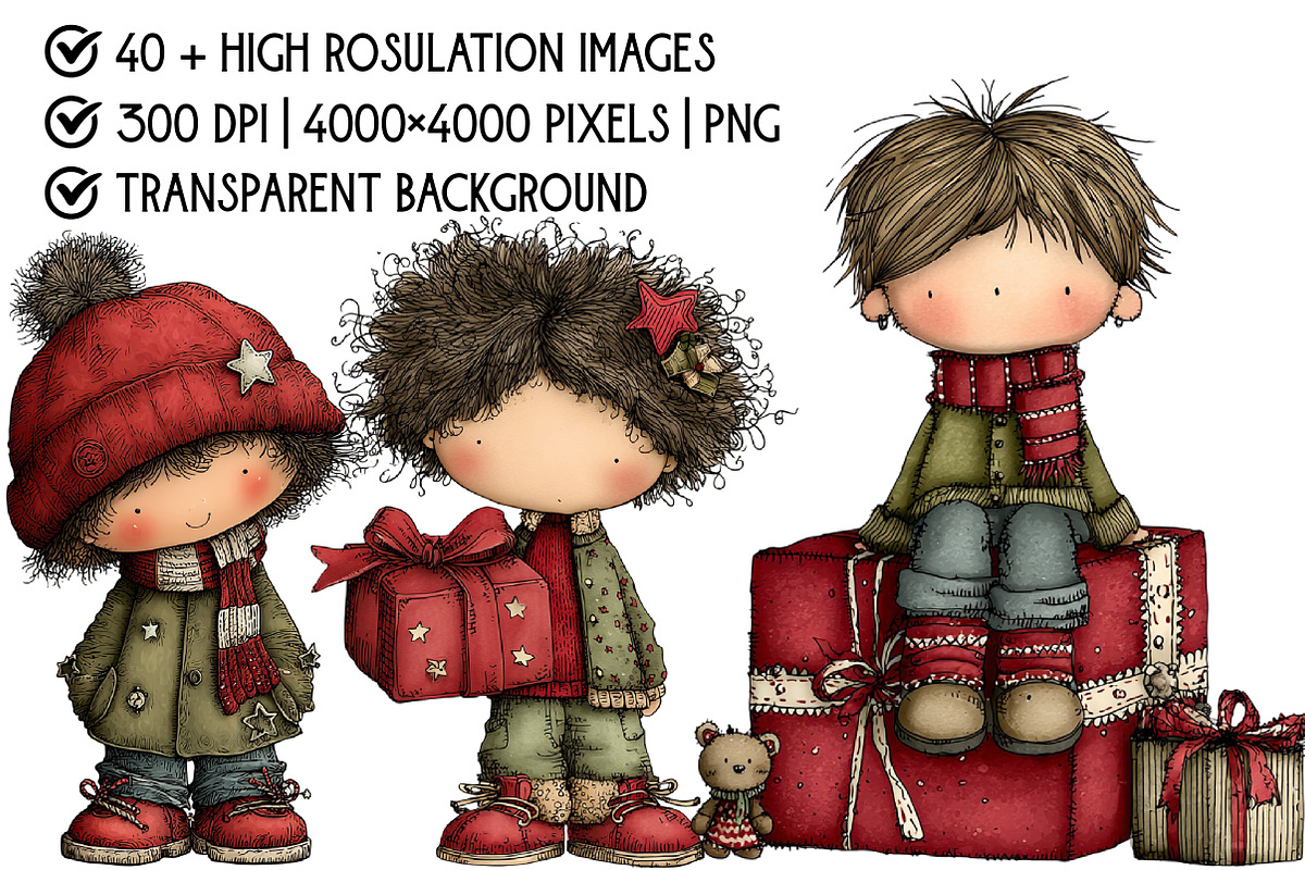 Whimsical Christmas Boy Clipart, an Illustration by Pixels.Craft (Photo 4 of 6)