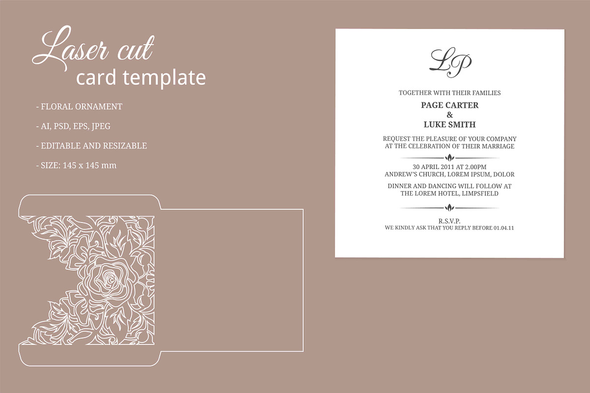 Laser cut invitation template, a Card Template by MARIA KOLYADINA (Photo 2 of 2)