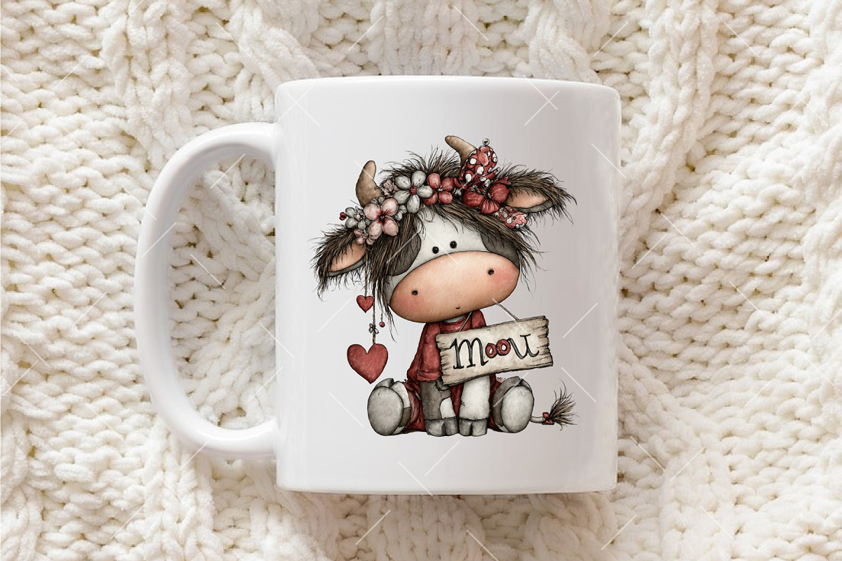 Whimsical Valentine's Cow Clipart, an Illustration by OK Design (Photo 4 of 6)