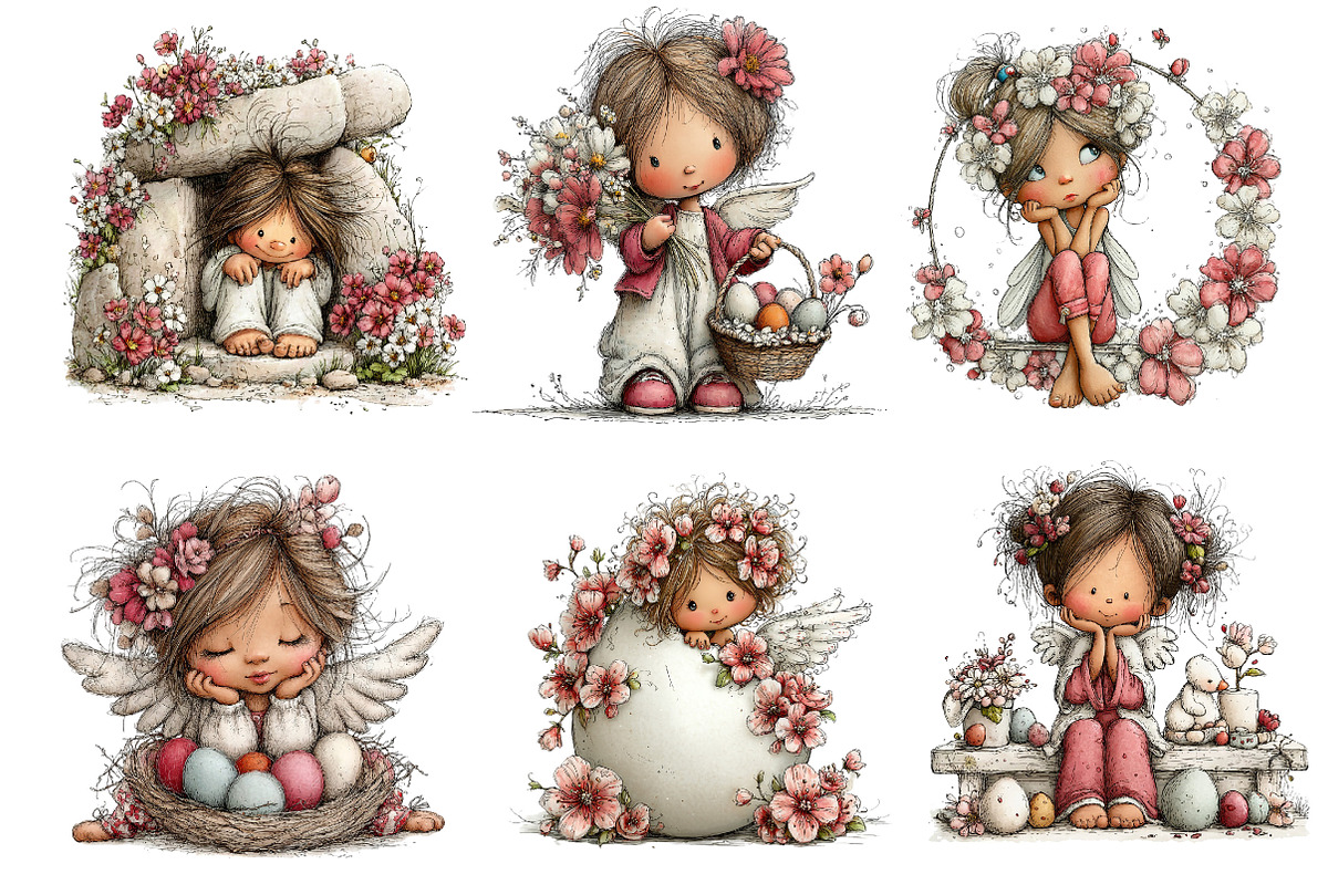 Whimsical Easter Angels Clipart, an Illustration by Dream Creation (Photo 2 of 7)