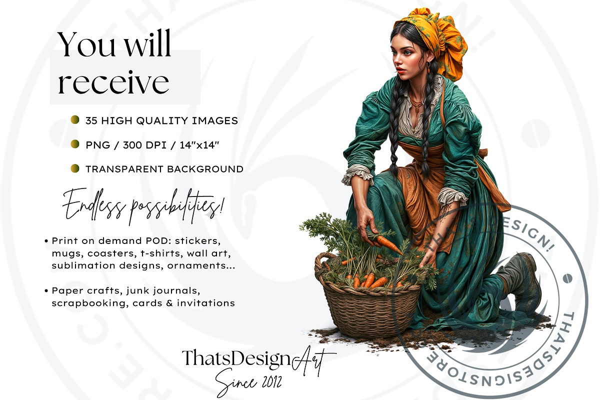 Medieval peasants clipart set, a Person Illustration by ThatsDesignArt (Photo 2 of 10)