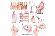 Watercolor Nail Salon Clipart, an Object Illustration by Selenique Studio (Thumbnail 4 of 9)