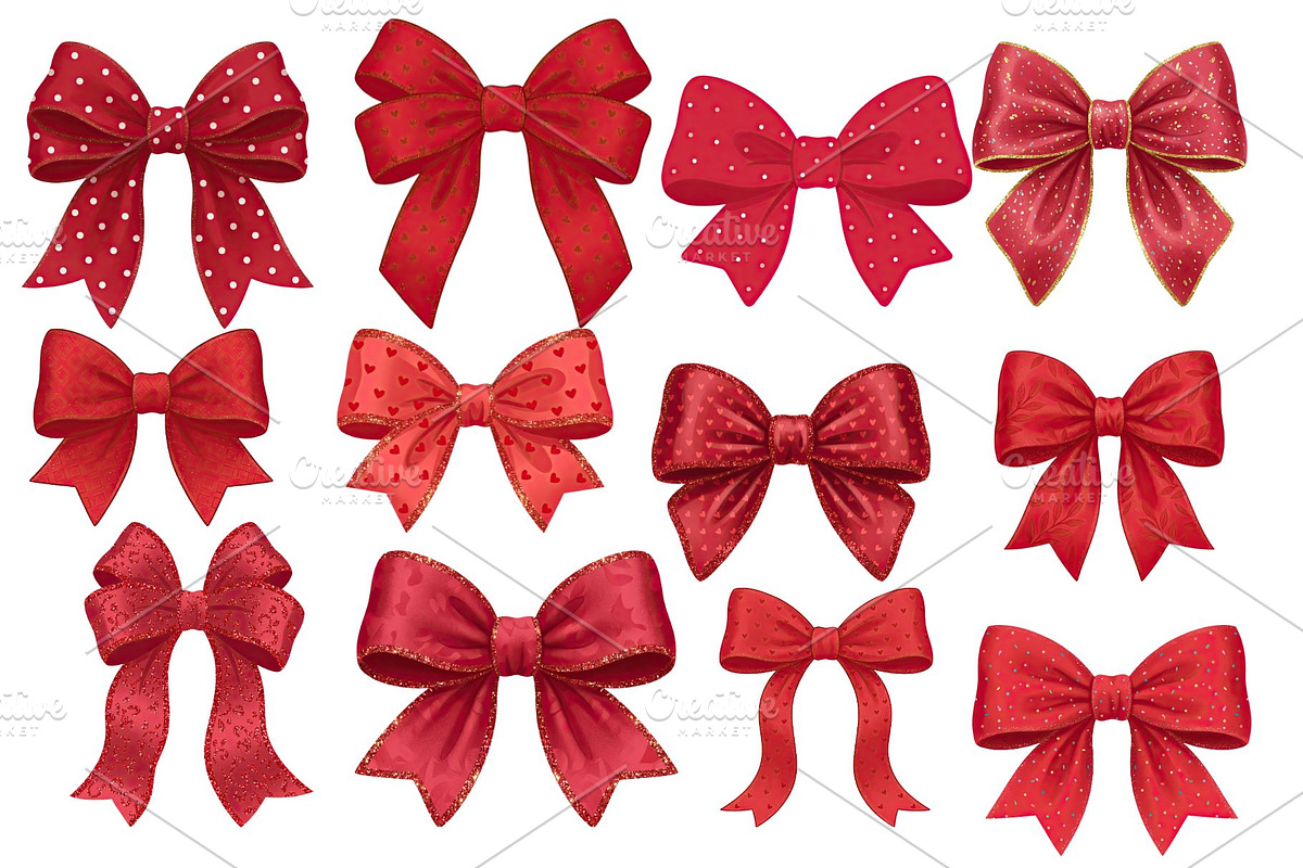 Red Textured Bows Mega Bundle, a Decorative Illustration by Stellalunarts (Photo 3 of 23)