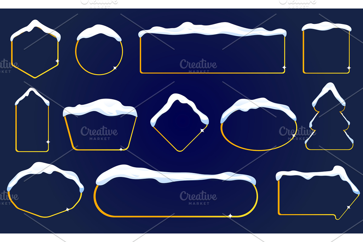 Snow covered gold frame templates, an Illustration by Vectorbuum