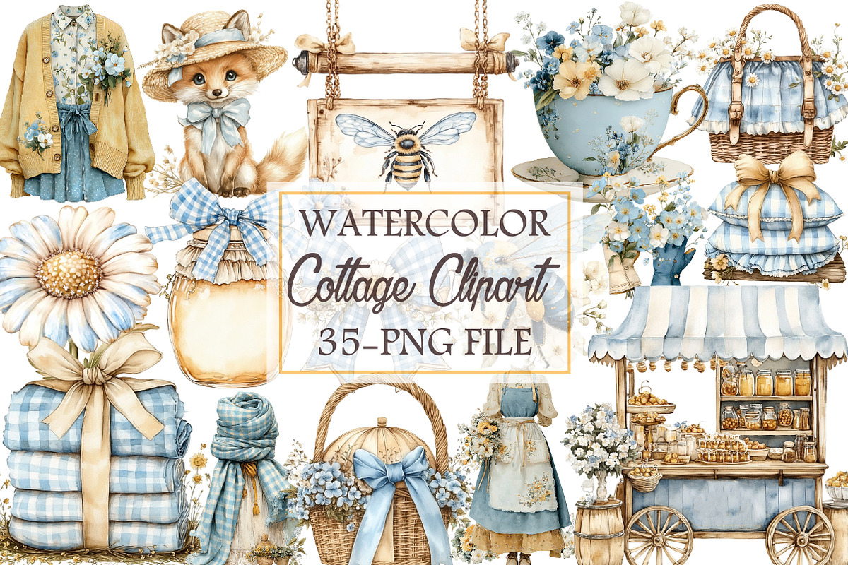 Watercolor Cottage Clipart, an Illustration by Libby Wishes (Photo 1 of 6)
