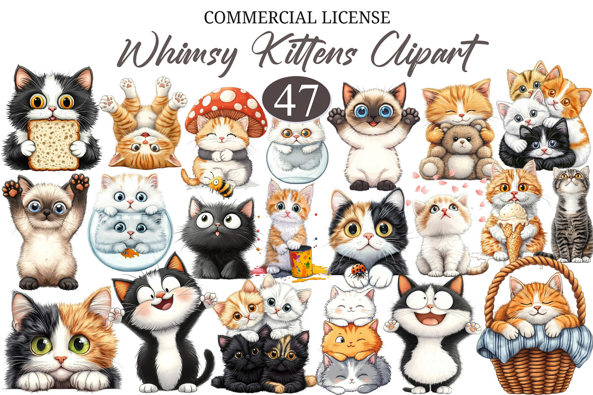 Whimsy Kittens Clipart Bundle, a Seasonal Illustration by designcity5 (Photo 1 of 5)
