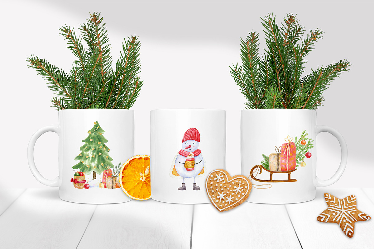 Snowmen Village Watercolor Clipart, an Illustration by Anna Druzhkova (Photo 13 of 20)