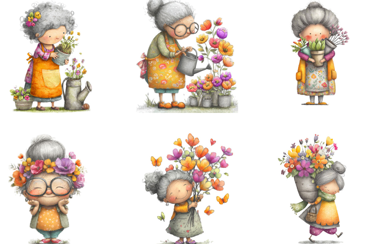 Whimsical Spring Garden Grandma Clip, an Illustration by Designking (Photo 3 of 7)