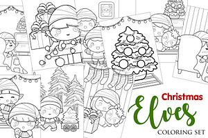 Cute Christmas Elf Coloring Set