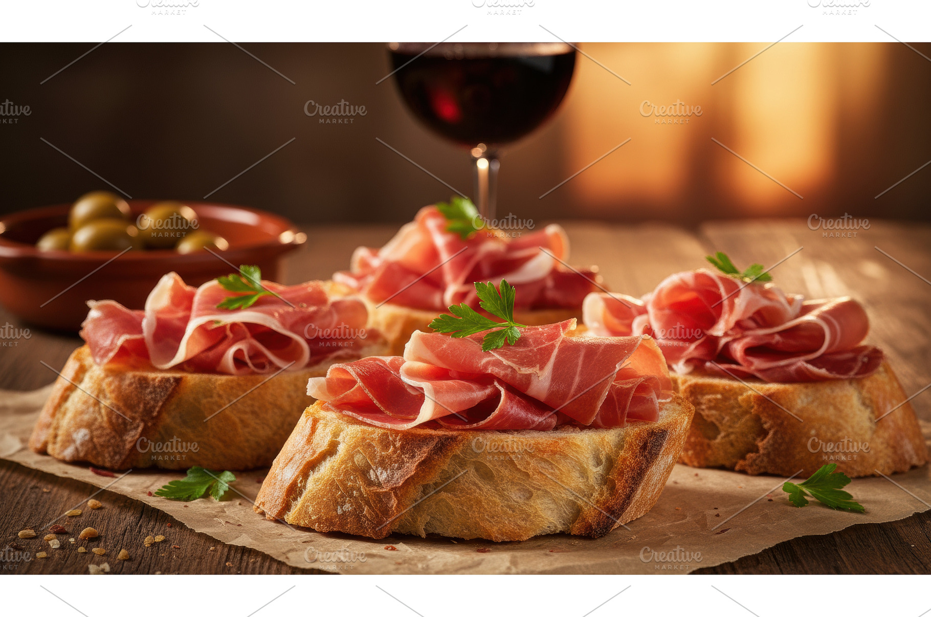 Rustic antipasto with cured ham on, a Food & Drink Photo by Igor Tichonow