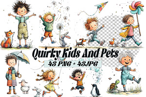 Quirky Kids and Pets Clipart, a Graphic by one-touch
