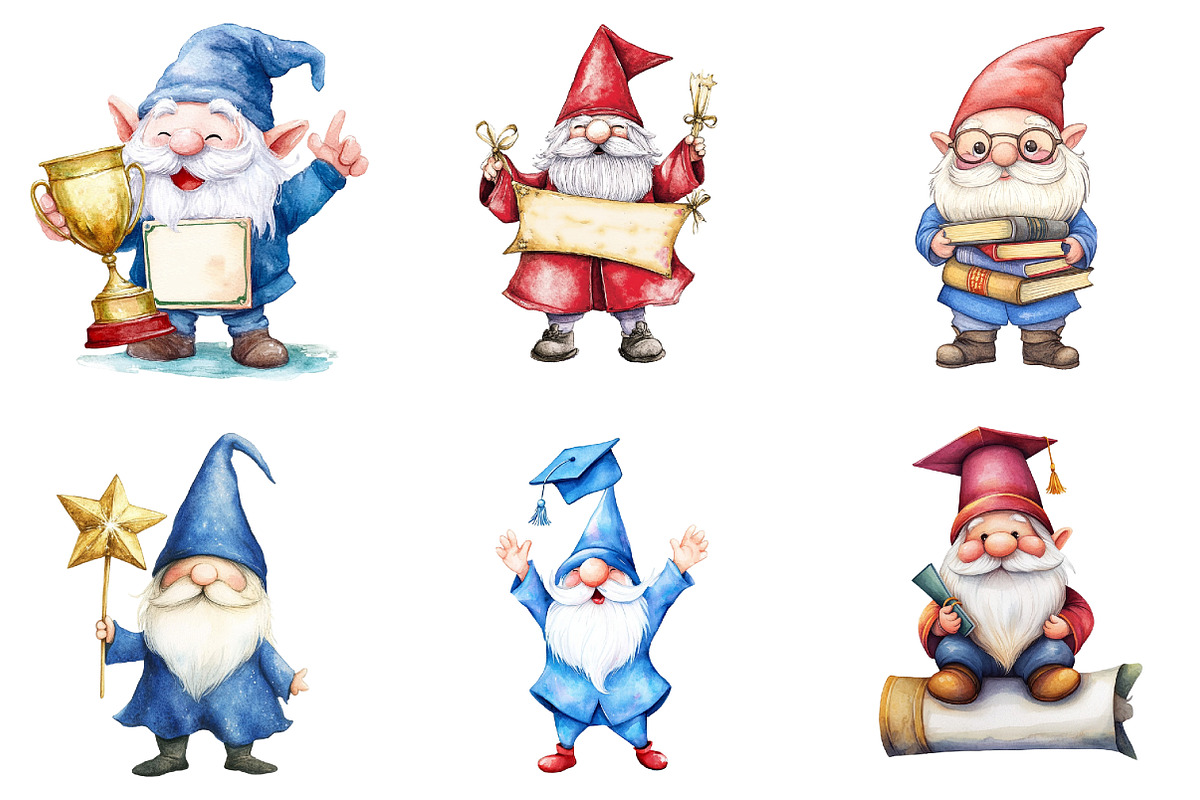 Graduation Cute Gnome Clipart, a Seasonal Illustration by DreamArtGraphic (Photo 2 of 4)