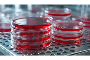 Stacked petri dishes filled with red, an Illustration by tilialucida
