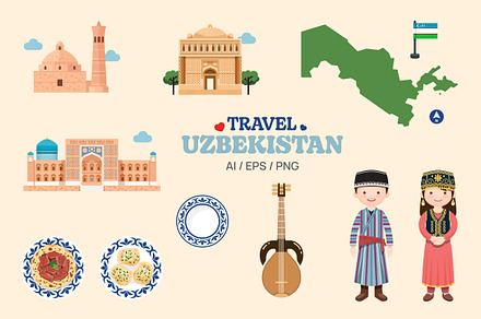 Travel Uzbekistan elements set