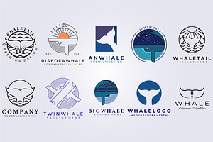 Bundle Whale Tail Set Logo Vector