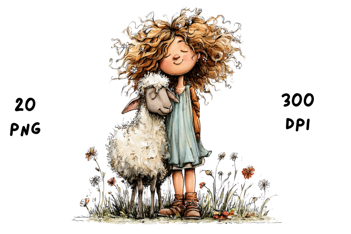 Whimsical Floral Girl & Lamb, an Animal Illustration by GiraffeCreative (Photo 14 of 20)