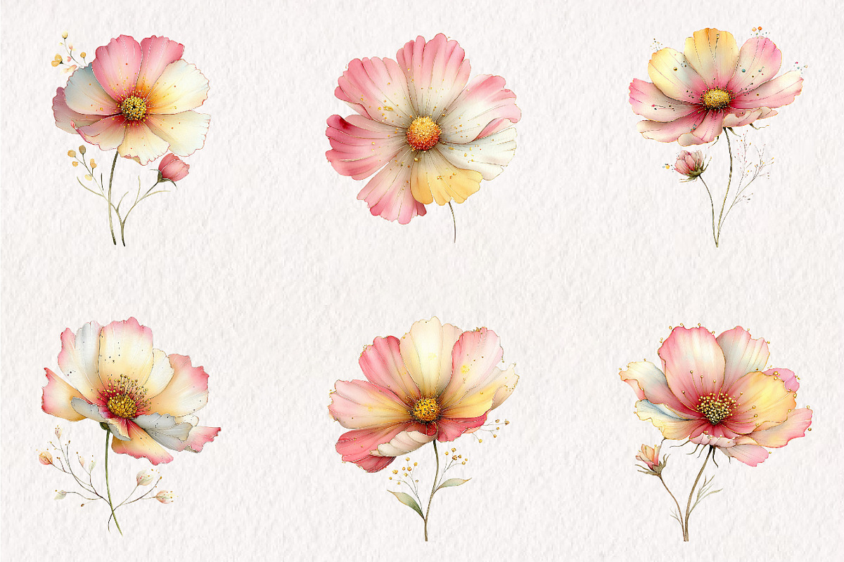 Watercolor Spring Cosmos Flowers Cli, an Illustration by CreationArt (Photo 6 of 7)