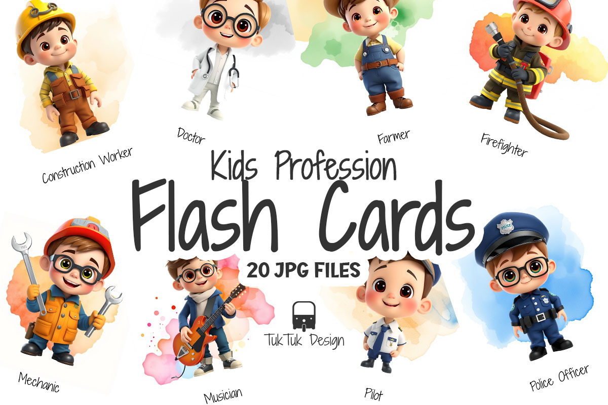 Kids profession flashcards, an Education Illustration by TukTuk Design (Photo 4 of 5)