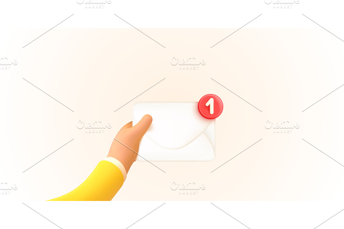 3d hand envelope. Email notification, an Illustration by Stock-Smart-Start