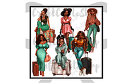 Black Woman Travel Clipart, an Illustration by CraftCrateShop (Thumbnail 6 of 7)
