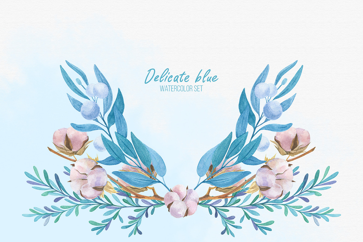 Delicate blue watercolor set., a Decorative Illustration by rubinat (Photo 1 of 6)