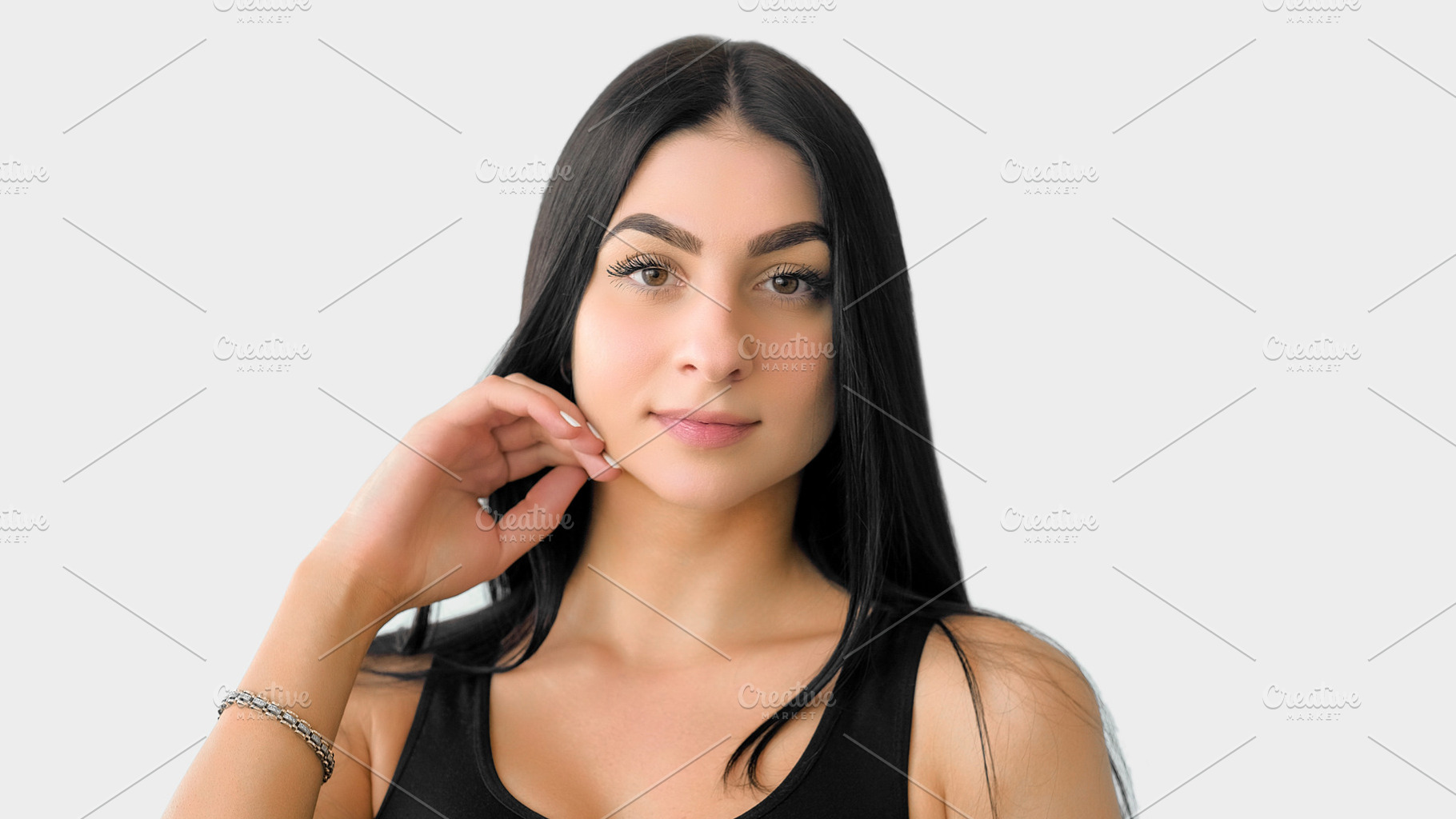 Wellness portrait female model touching hair skin, a Person Photo by Photo Drive Studio