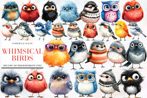Quirky Whimsical  Birds Clipart, an Illustration by Designworld