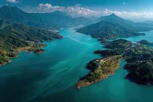 Aerial view of Sun Moon Lake Taiwan, a Photo by Pixeness Studio