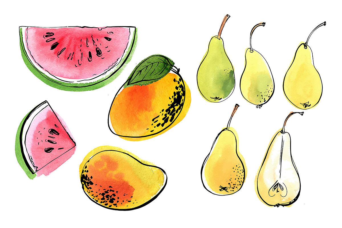 Fruits and berries vector sketch, a Food Illustration by irina.vaneeva (Photo 5 of 11)