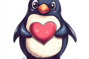 Cute Penguin Holding Heart Valentine, an Animal Photo by Pixeness Studio