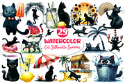 Cat Silhouette Summer Clipart, an Illustration by Dream Creation (Thumbnail 1 of 6)