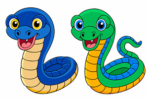 Cartoon Snakes with Blue and Green, an Animal Illustration by Imamul001
