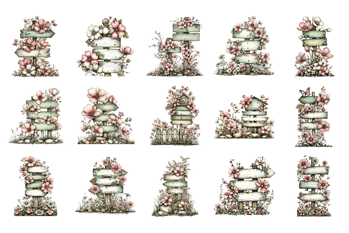 Flowers Spring Singpost Clipart, an Illustration by SinaCreation (Photo 2 of 11)